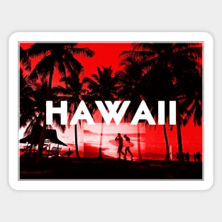 Hawaii red sunset and surfers walking Sticker